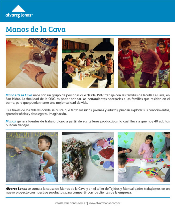 Alvarez Lonas se suma a la causa de Manos de la Cava y en el taller de Tejidos y Manualidades trabajamos en un nuevo proyecto con nuestros productos.